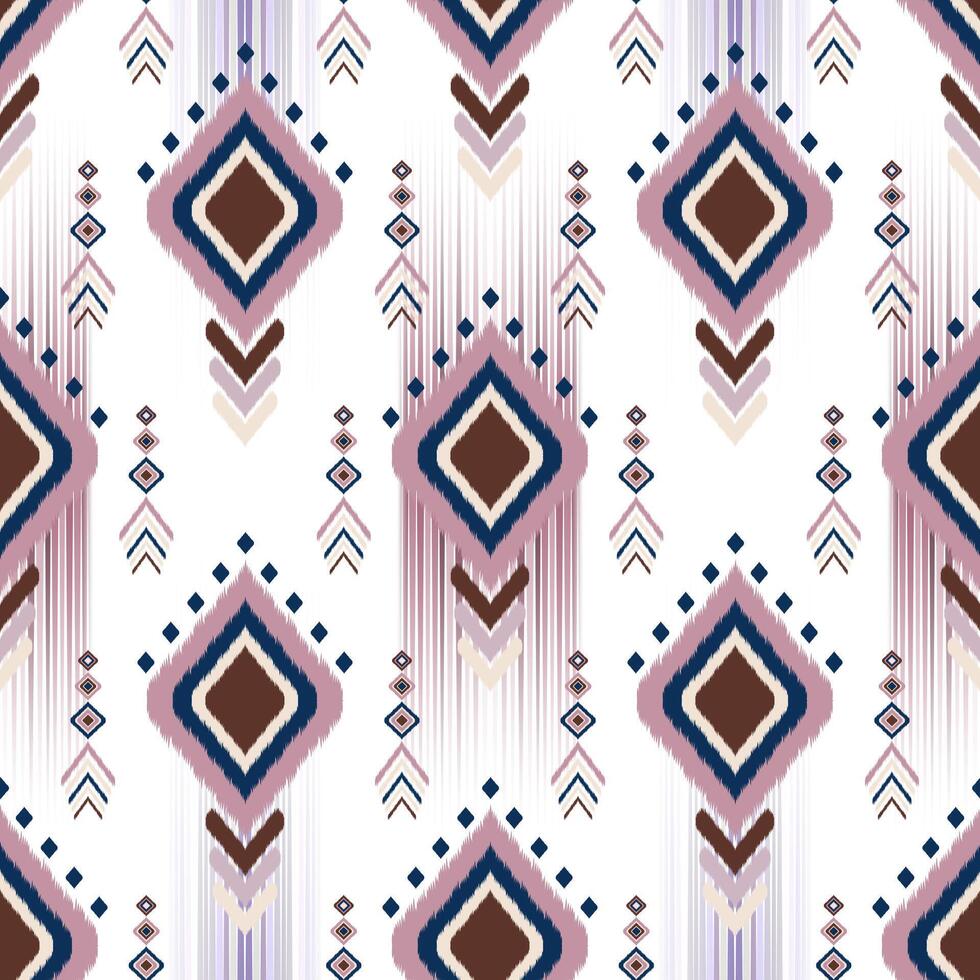 Ethnic Ikat fabric pattern geometric style. Motif Ikat embroidery Ethnic oriental seamless pattern with pink and blue diamons shape on white background. vector