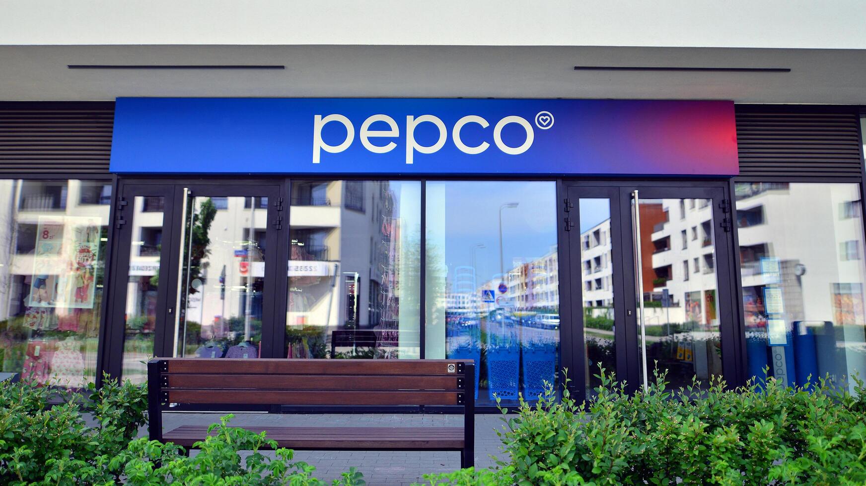 Warsaw, Poland. 3 May 2024. Sign Pepco. Company signboard Pepco. photo