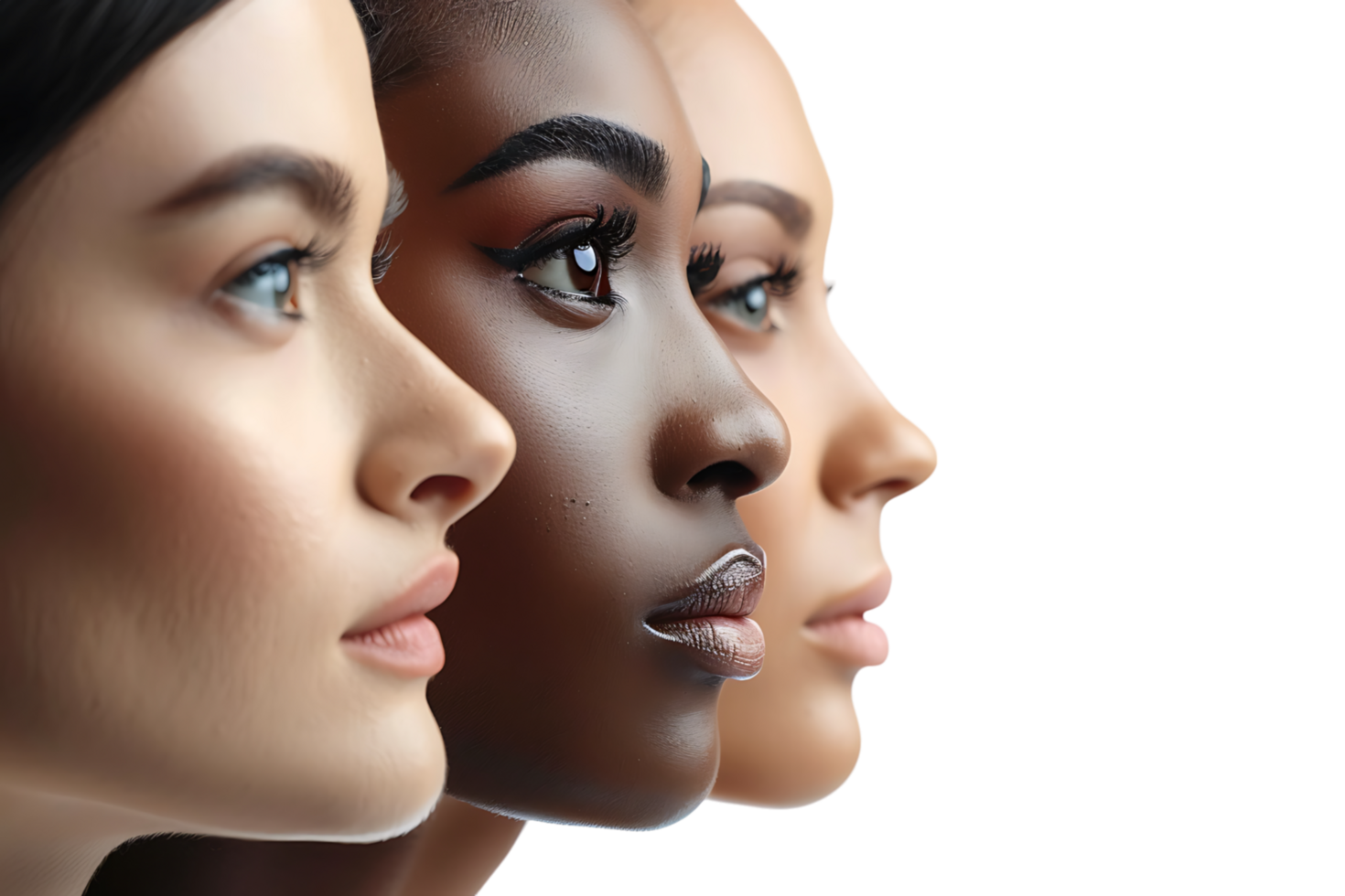 Diversity concept. Banner of half face woman, african and caucasian females on isolated transparent background png