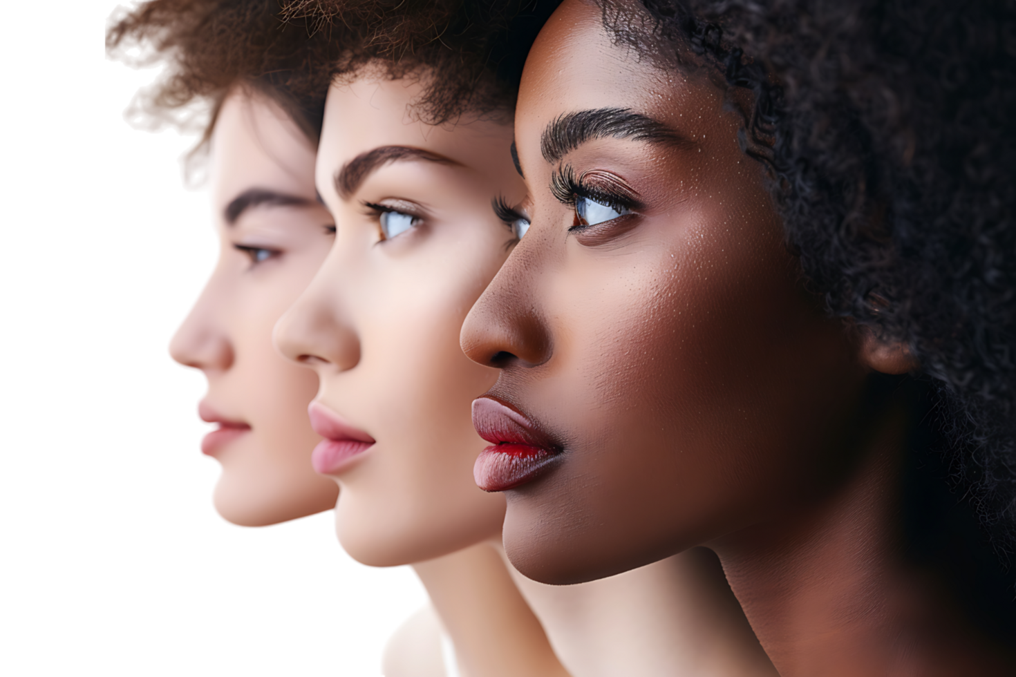 Diversity concept. Banner of half face woman, african and caucasian females on isolated transparent background png