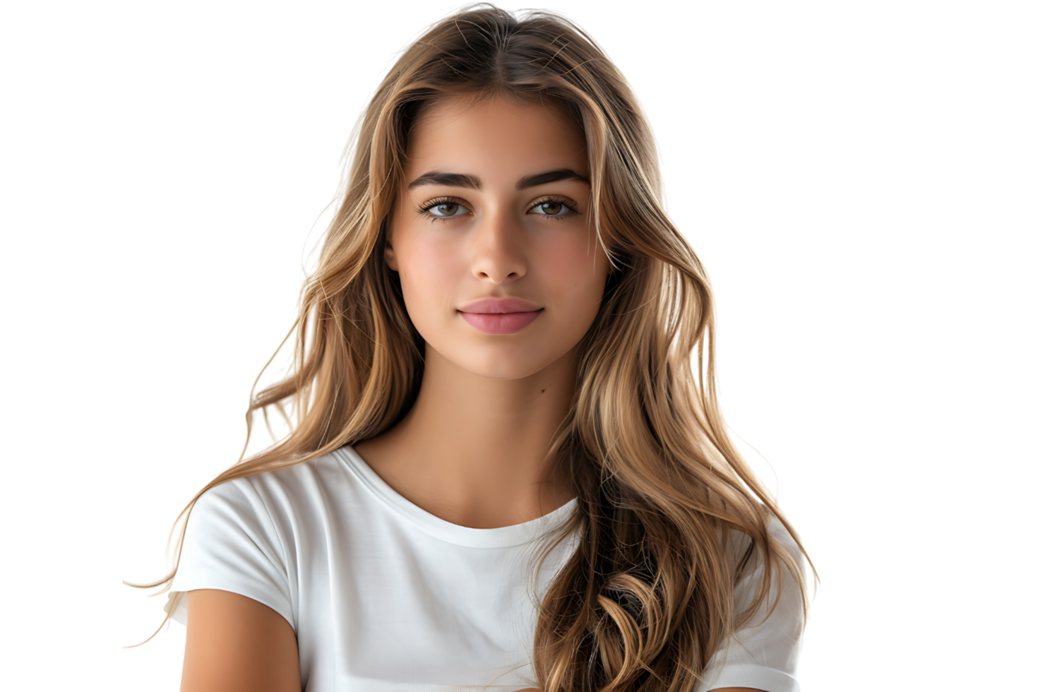 Portrait of young European woman standing with crossed arms on isolated transparent background png