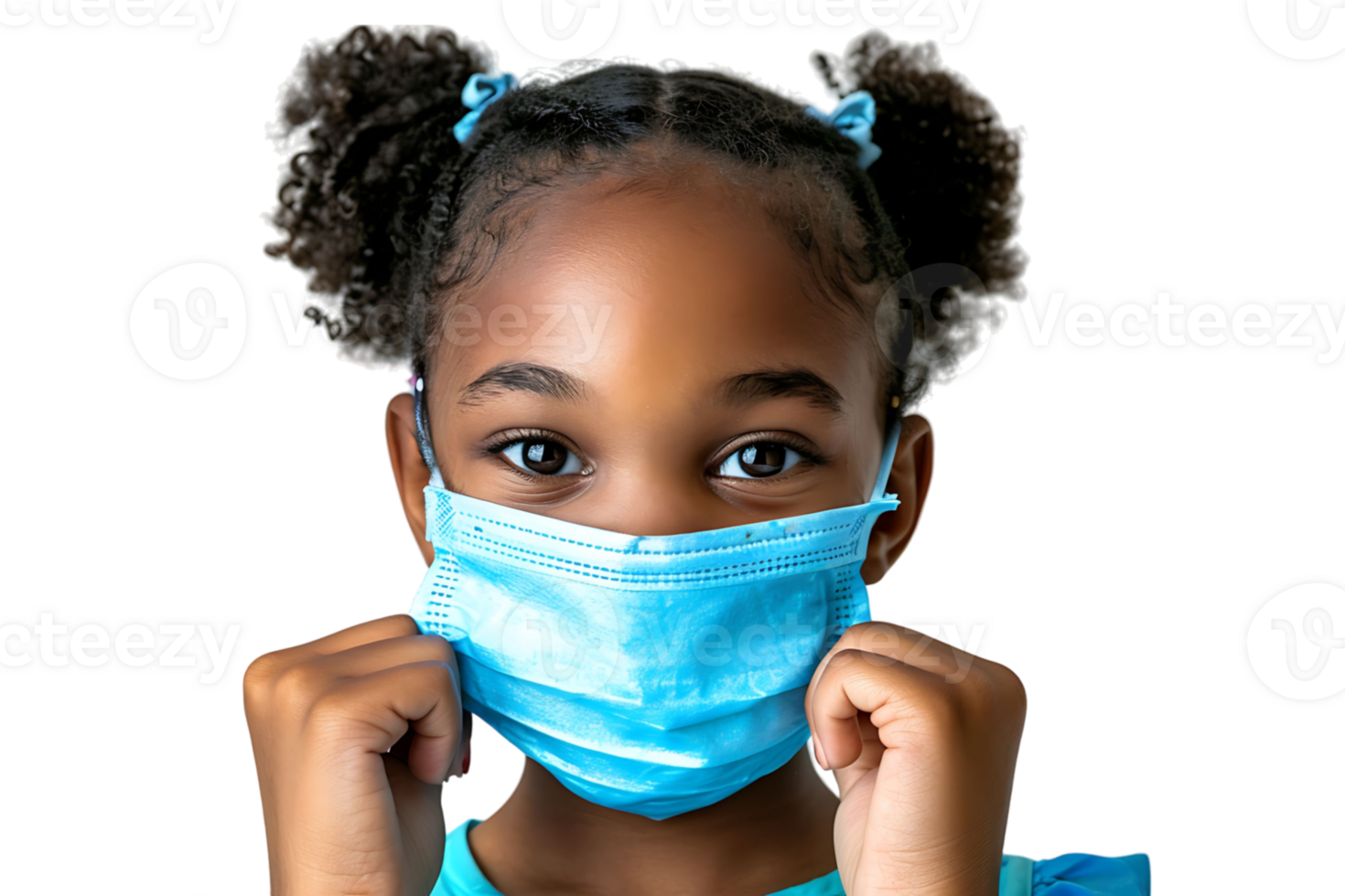 African school girl taking off face mask after the end of pandemic on isolated transparent background png