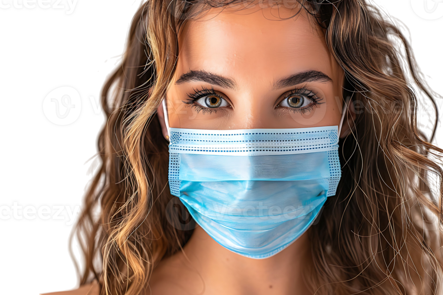 Brazilian woman wears protective mask against Covid on isolated transparent background png
