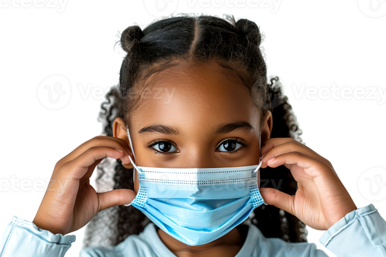 African school girl taking off face mask after the end of pandemic on isolated transparent background png