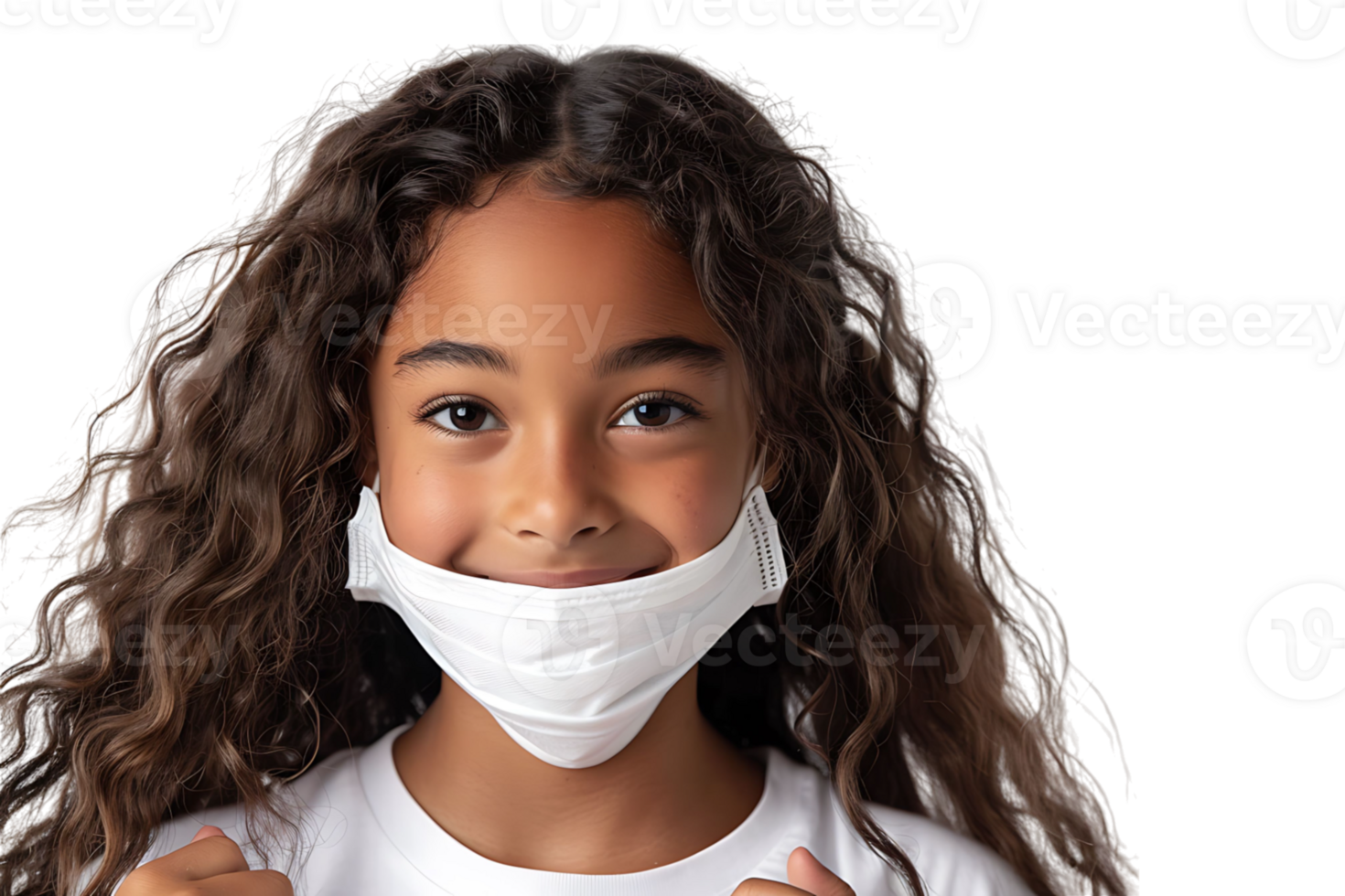 African school girl taking off face mask after the end of pandemic on isolated transparent background png