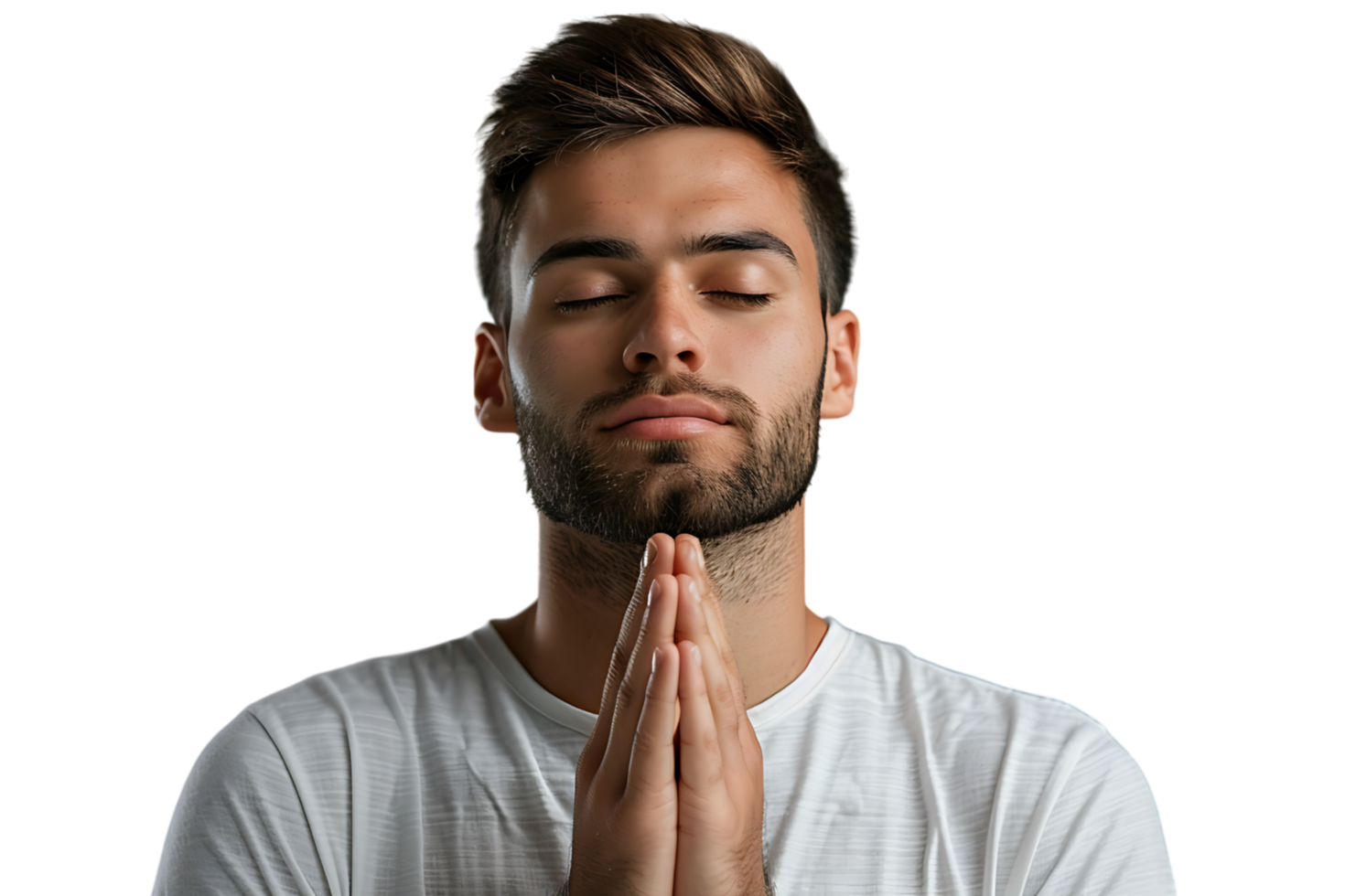 grave uomo con chiuso occhi mostrando preghiere gesto su isolato trasparente sfondo png