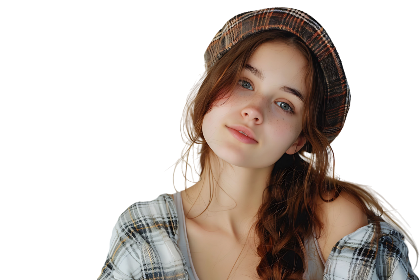 Pretty young woman at studio on isolated transparent background png