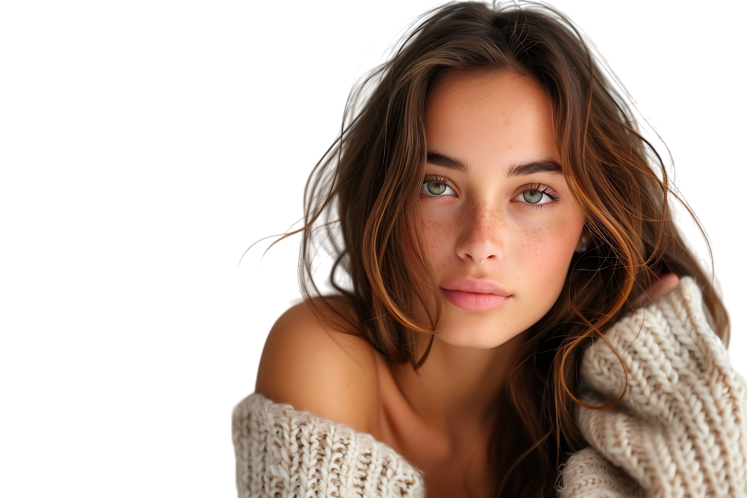 Pretty young woman at studio on isolated transparent background png