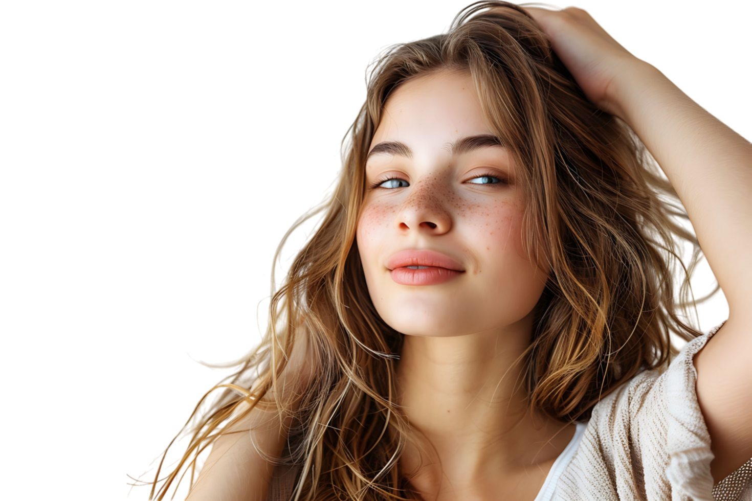 Pretty young woman at studio on isolated transparent background png