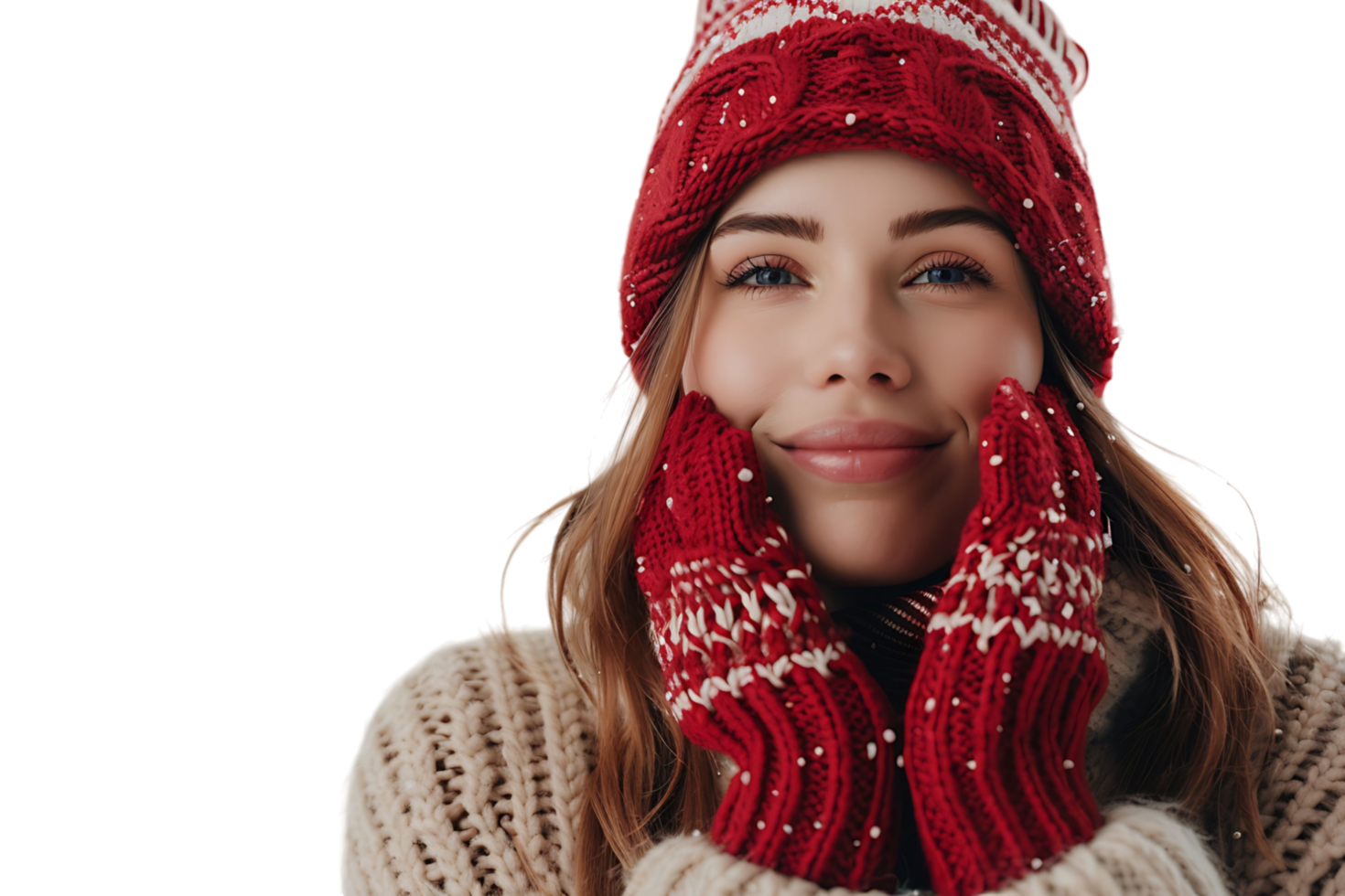 charming young lady wear knitted pullover headwear smiling arm chin on isolated transparent background png