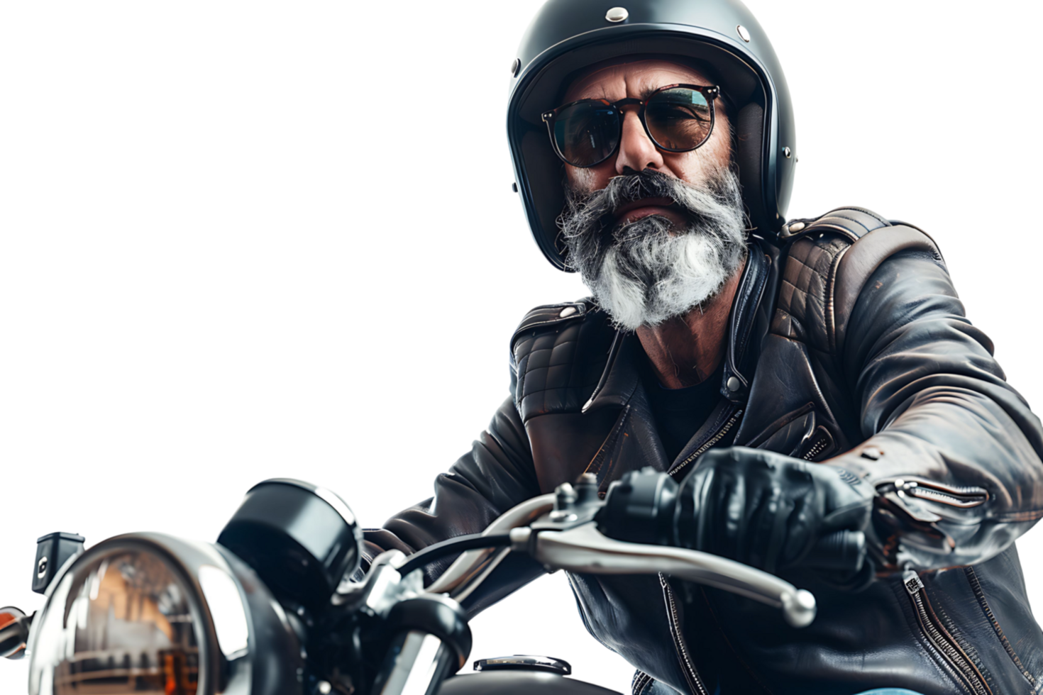 portrait de motard à la recherche une façon portant cuir veste casque et des lunettes de soleil sur isolé transparent Contexte png