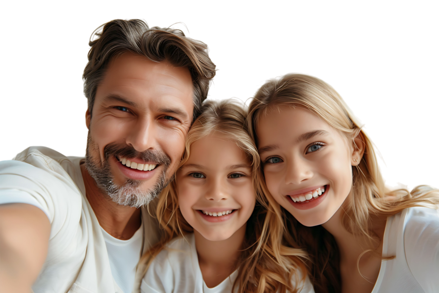 foto de adorable familia retrato personas abrazo pequeño hija tomar selfie en aislado transparente antecedentes png