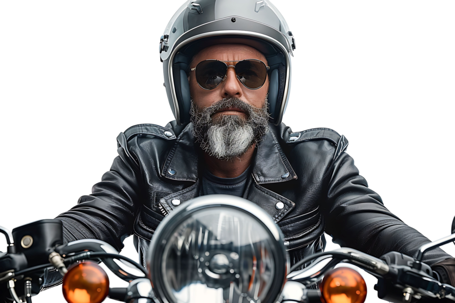portrait de motard à la recherche une façon portant cuir veste casque et des lunettes de soleil sur isolé transparent Contexte png