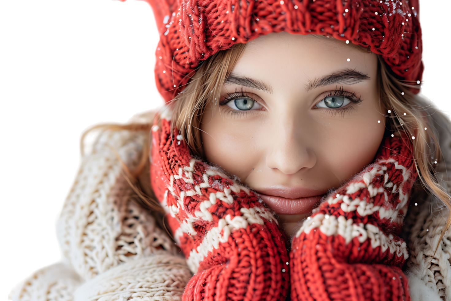 charming young lady wear knitted pullover headwear smiling arm chin on isolated transparent background png