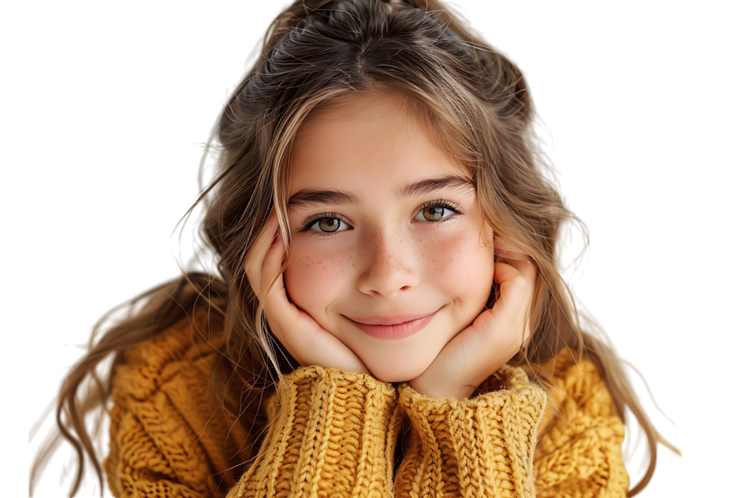 Cheerful Girl Touching Face Smiling To Camera, on isolated transparent background png