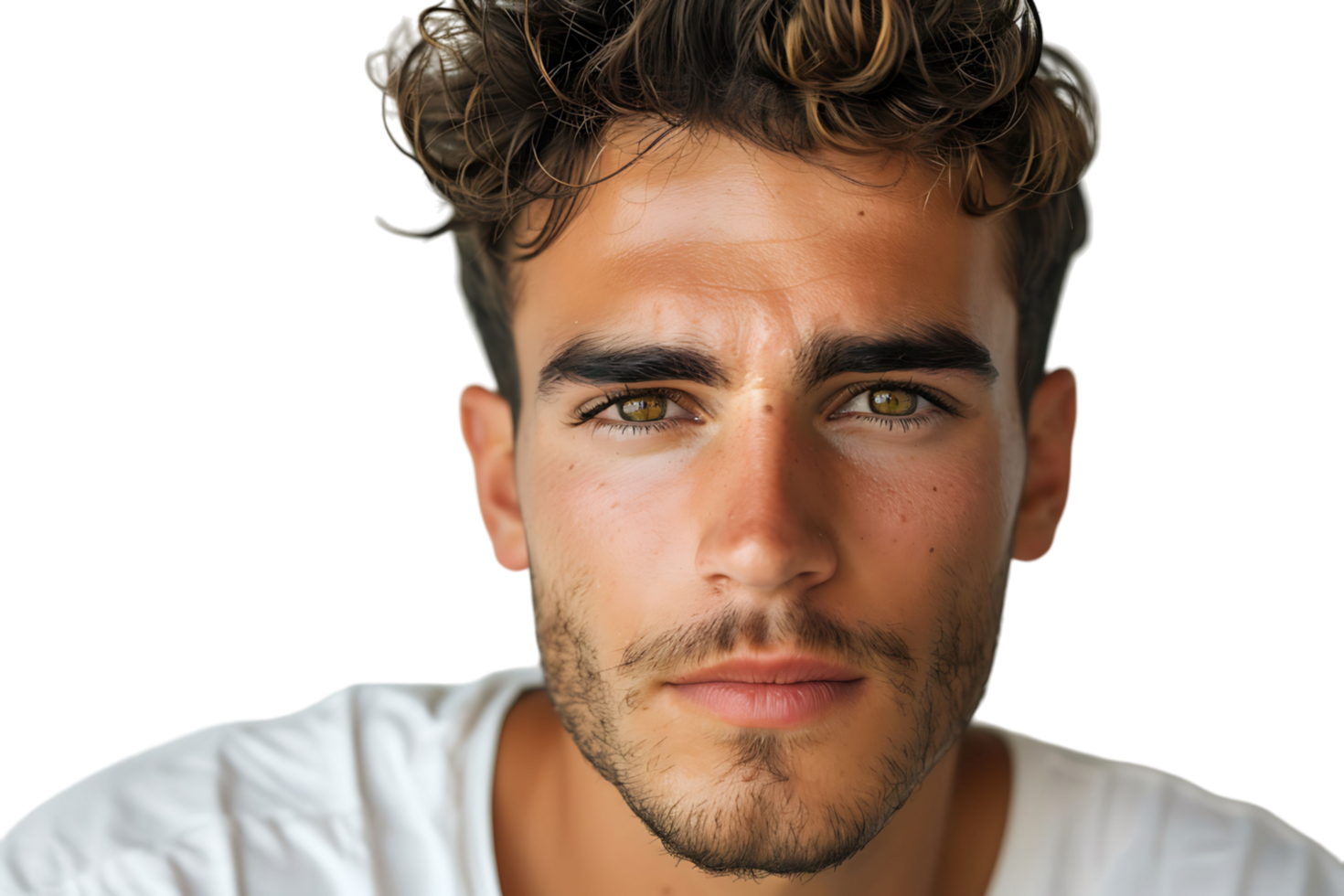 Portrait of handsome brunette man on isolated transparent background png