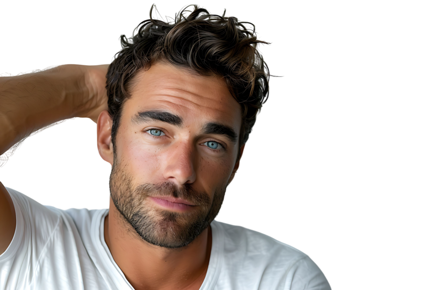 Portrait of handsome brunette man on isolated transparent background png