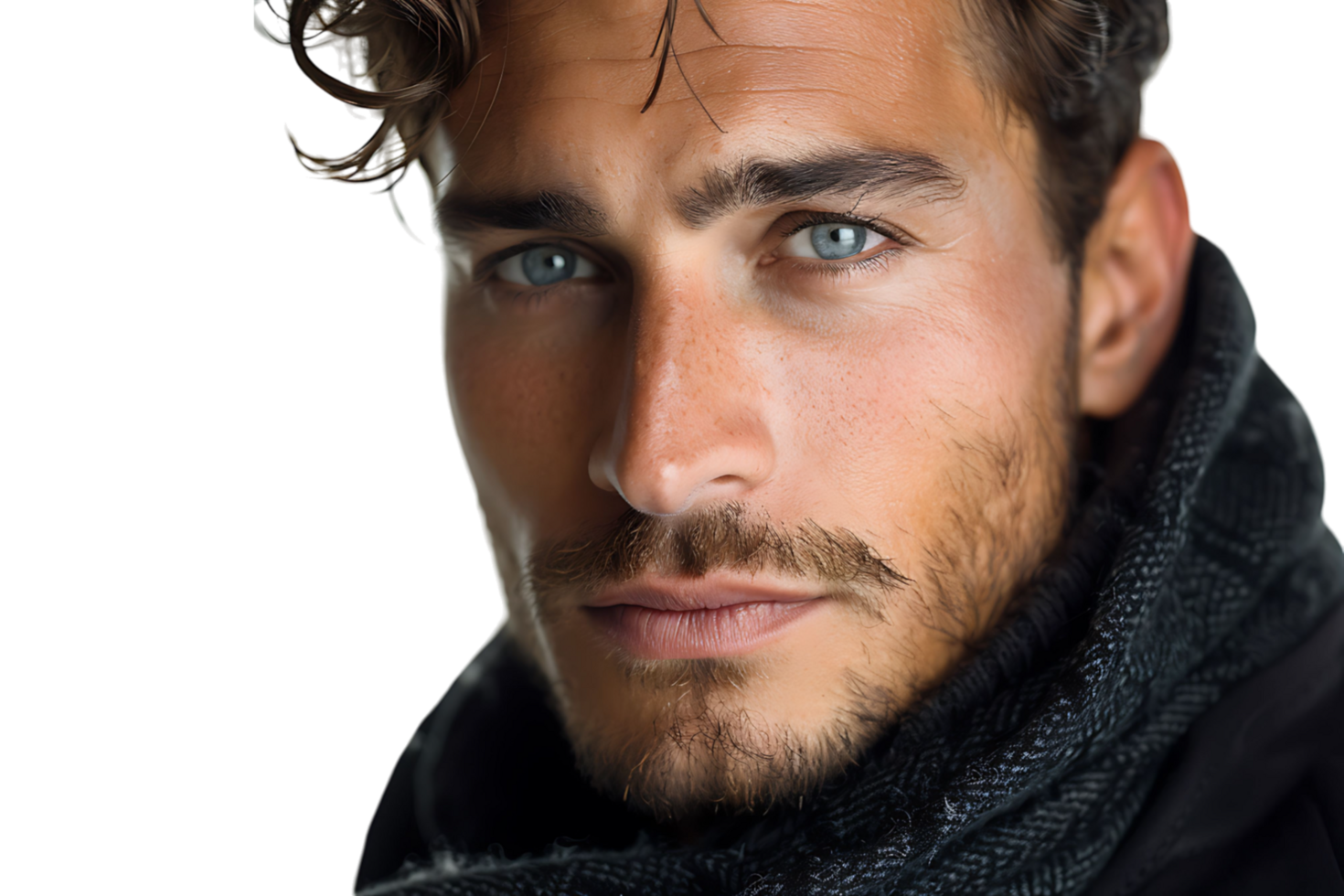 Portrait of handsome brunette man on isolated transparent background png