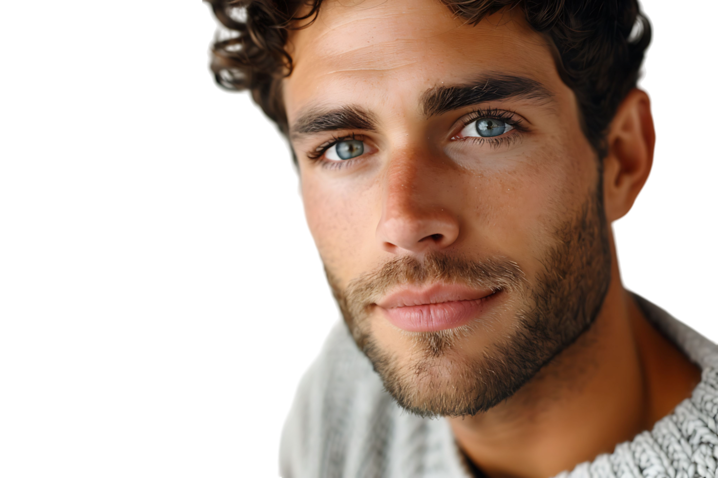 Portrait of handsome brunette man on isolated transparent background png