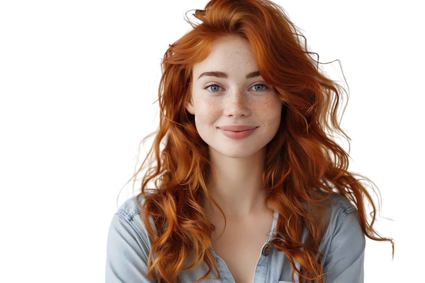 Portrait of young redhead woman smiling on isolated transparent background png