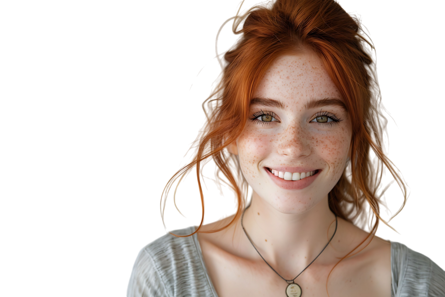 Portrait of young redhead woman smiling on isolated transparent background png