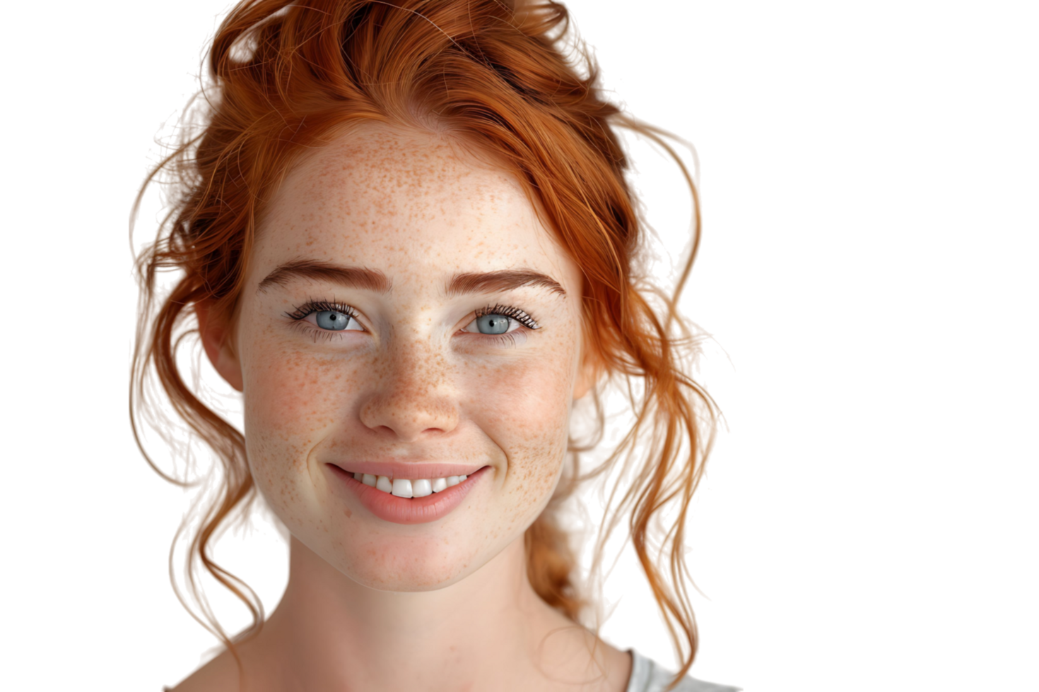 Portrait of young redhead woman smiling on isolated transparent background png