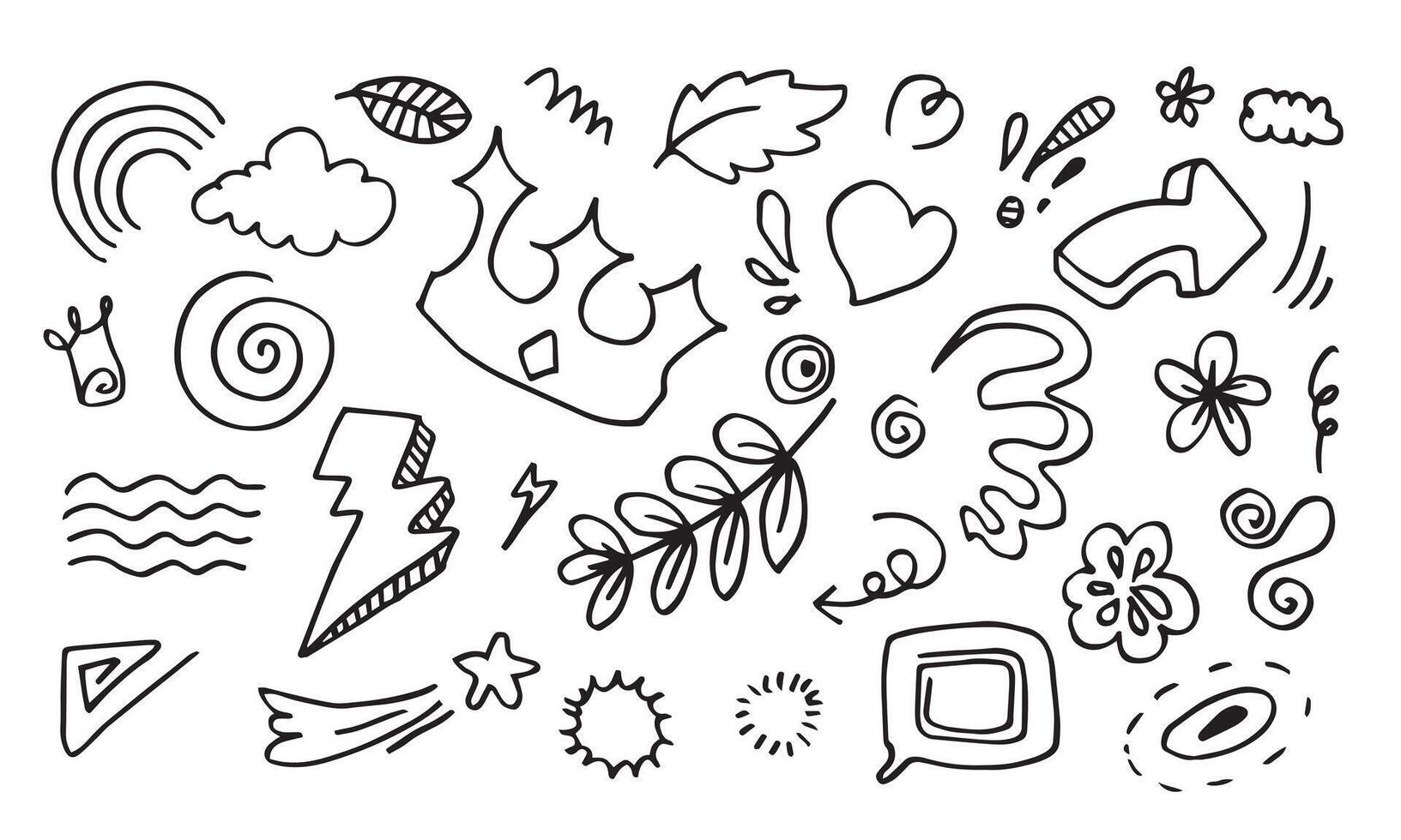 Hand drawn set doodle elements for concept design isolated on white background. vector
