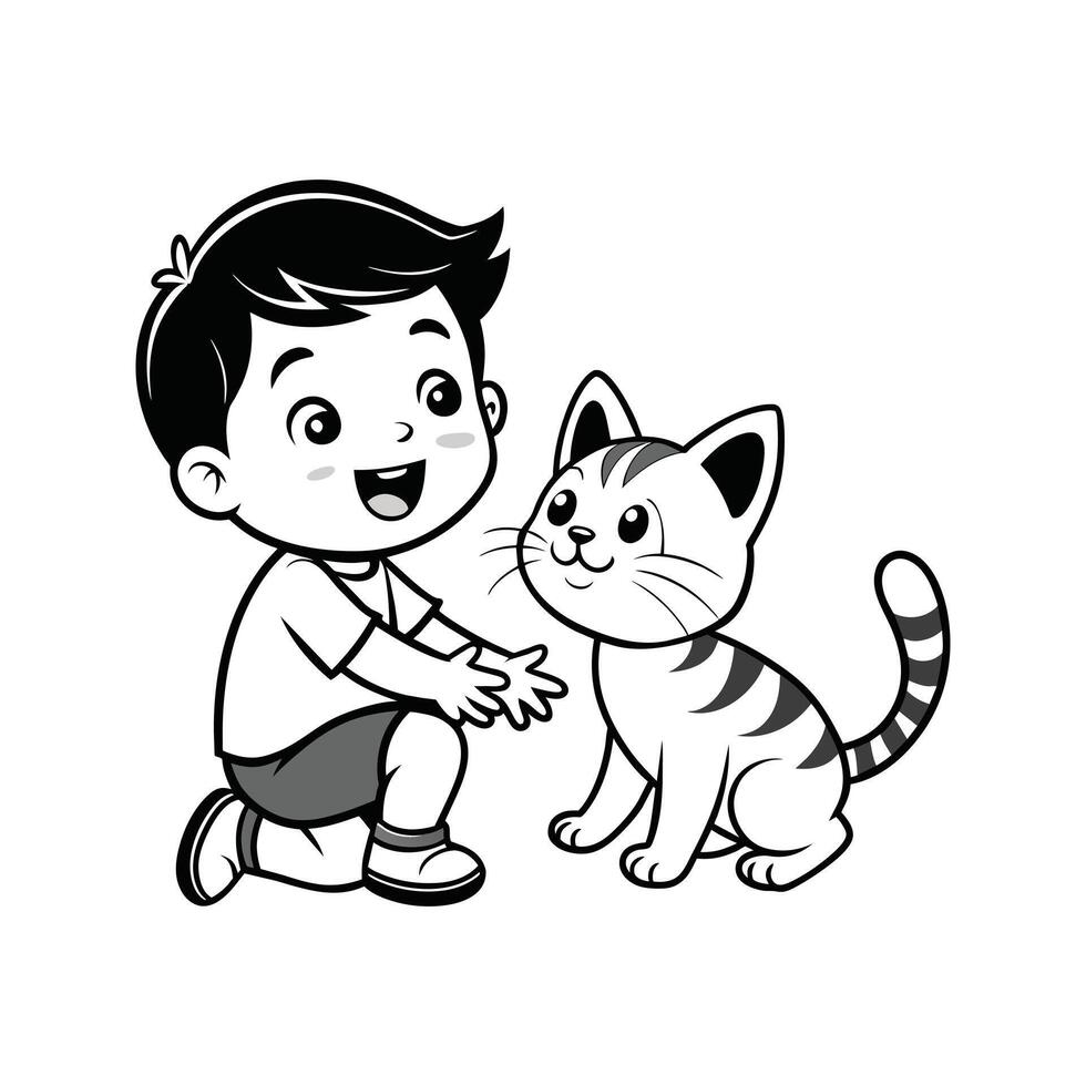 Cute Happy Cat and Boy vector