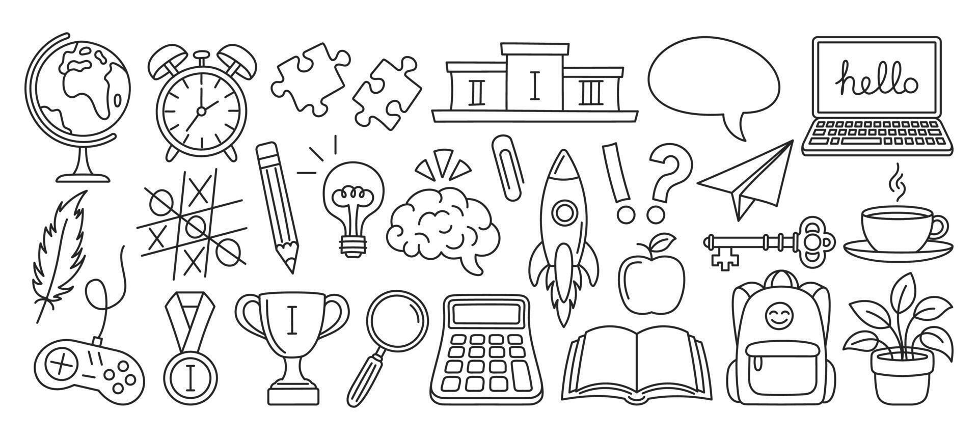 Design element, graphic symbols, educational icons hand drawn in doodle sketch style. illustration vector