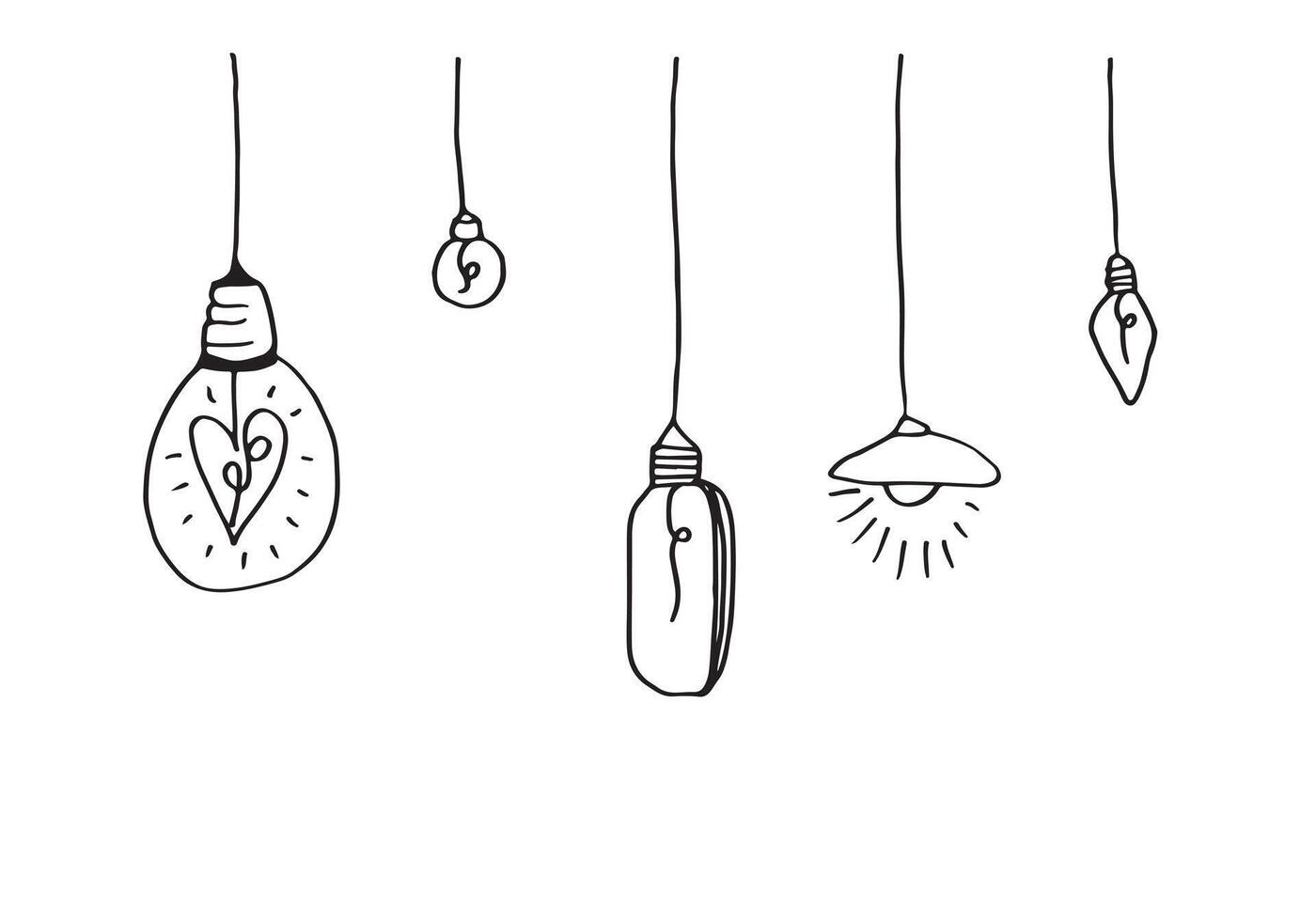 Hand drawn light bulb icons with concept of idea. Doodle style. vector