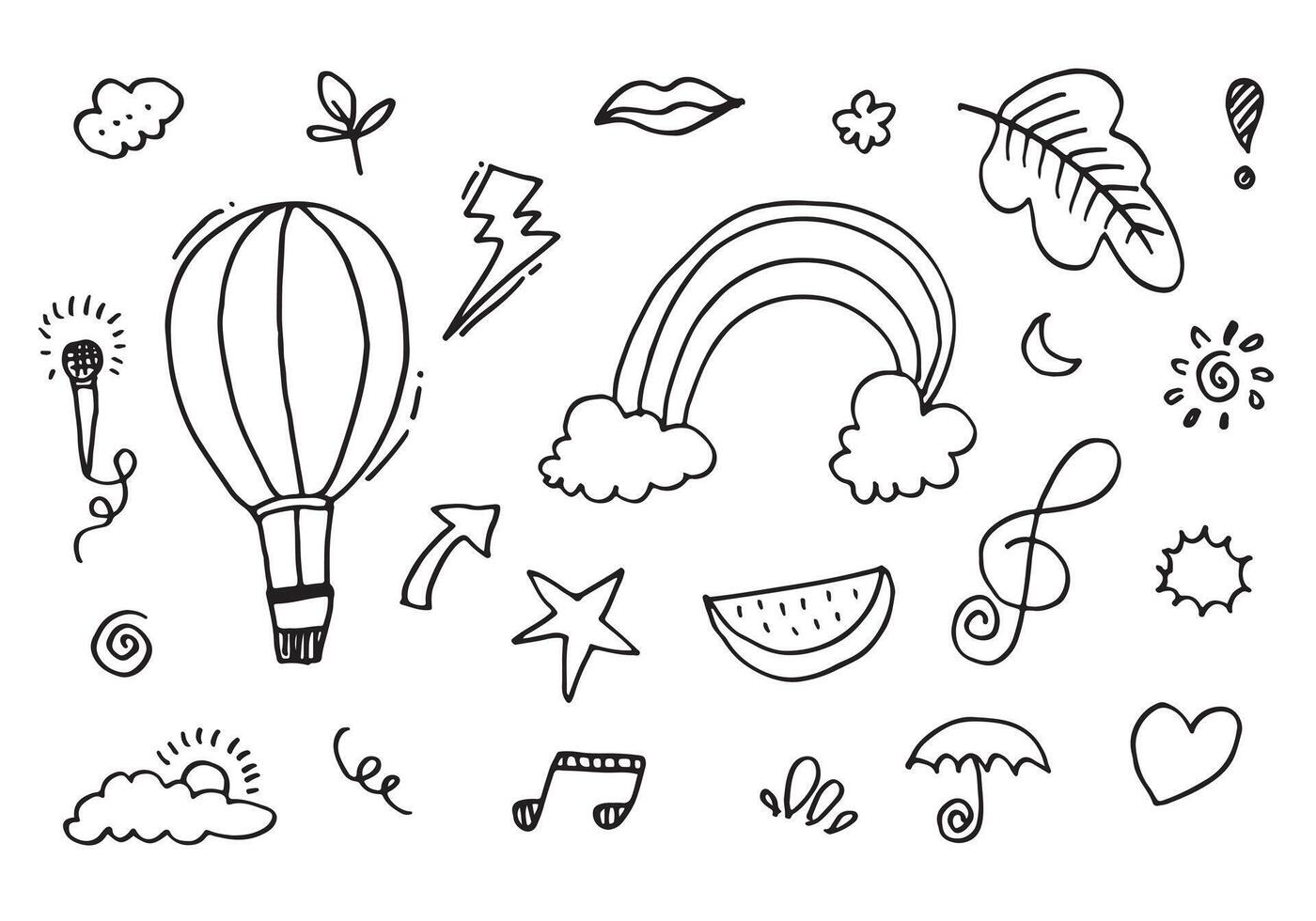 hand-drawn kids doodle set on white background. vector