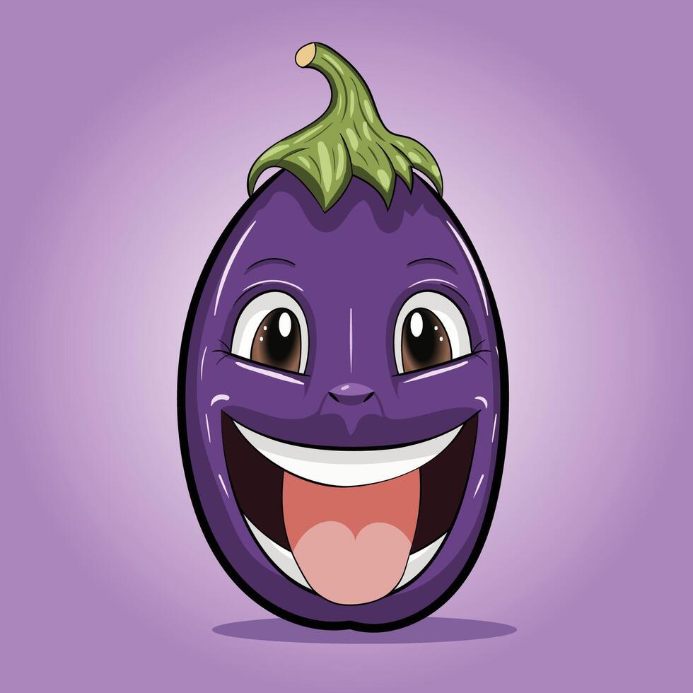 Cute Eggplant Cartoon Character is laughing vector