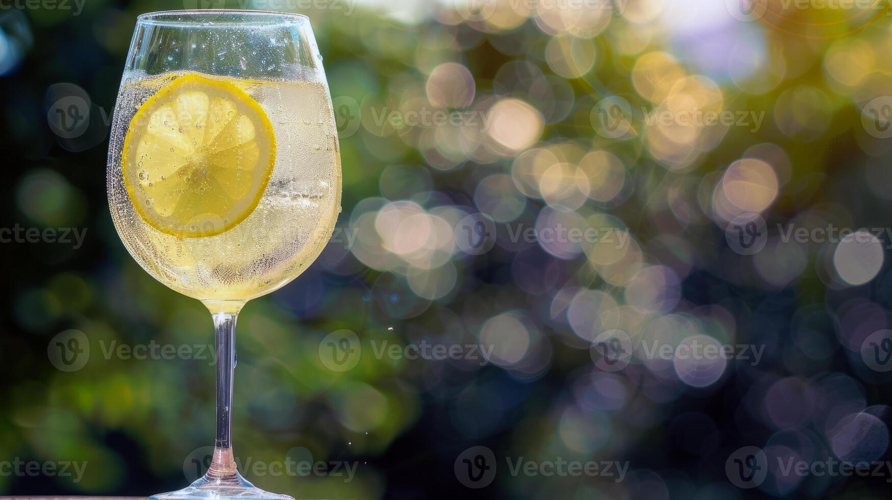 Refreshing glass of lemonade, condensation glistening in the summer heat photo
