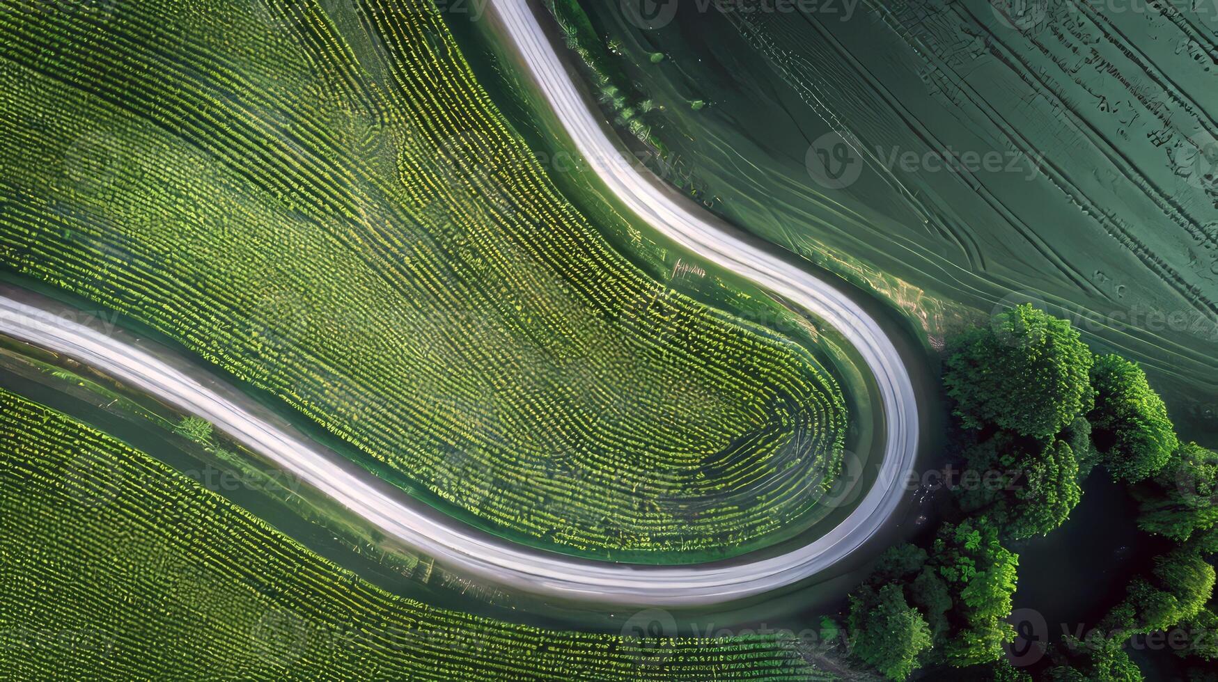 Road trip through country roads, surrounded by fields of sun-kissed crops in the height of summer photo