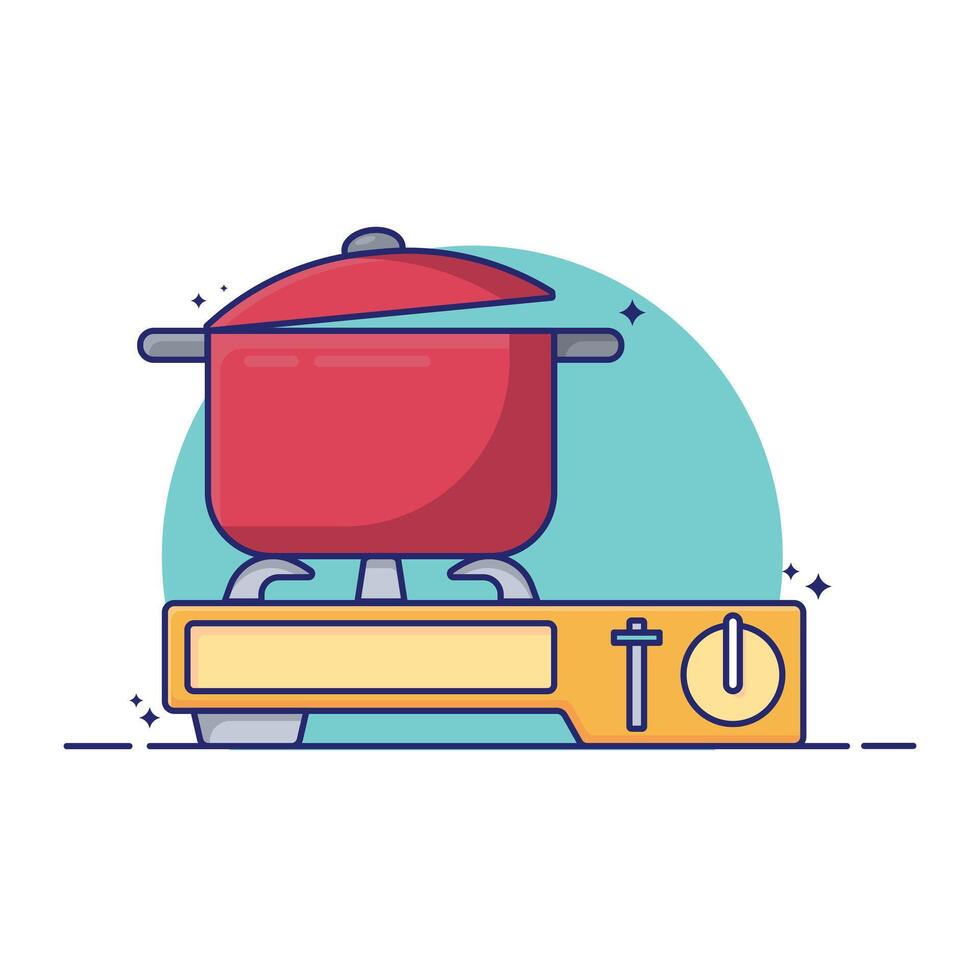 Illustration stove with pot flat cartoon design style. vector