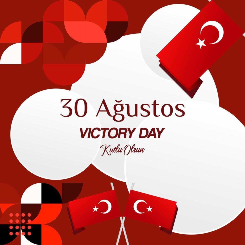 Turkey Victory Day square banner in modern geometric style with red monochrome color. Turkish National Day greeting card template illustration on August 30. Happy Victory Day Turkey vector