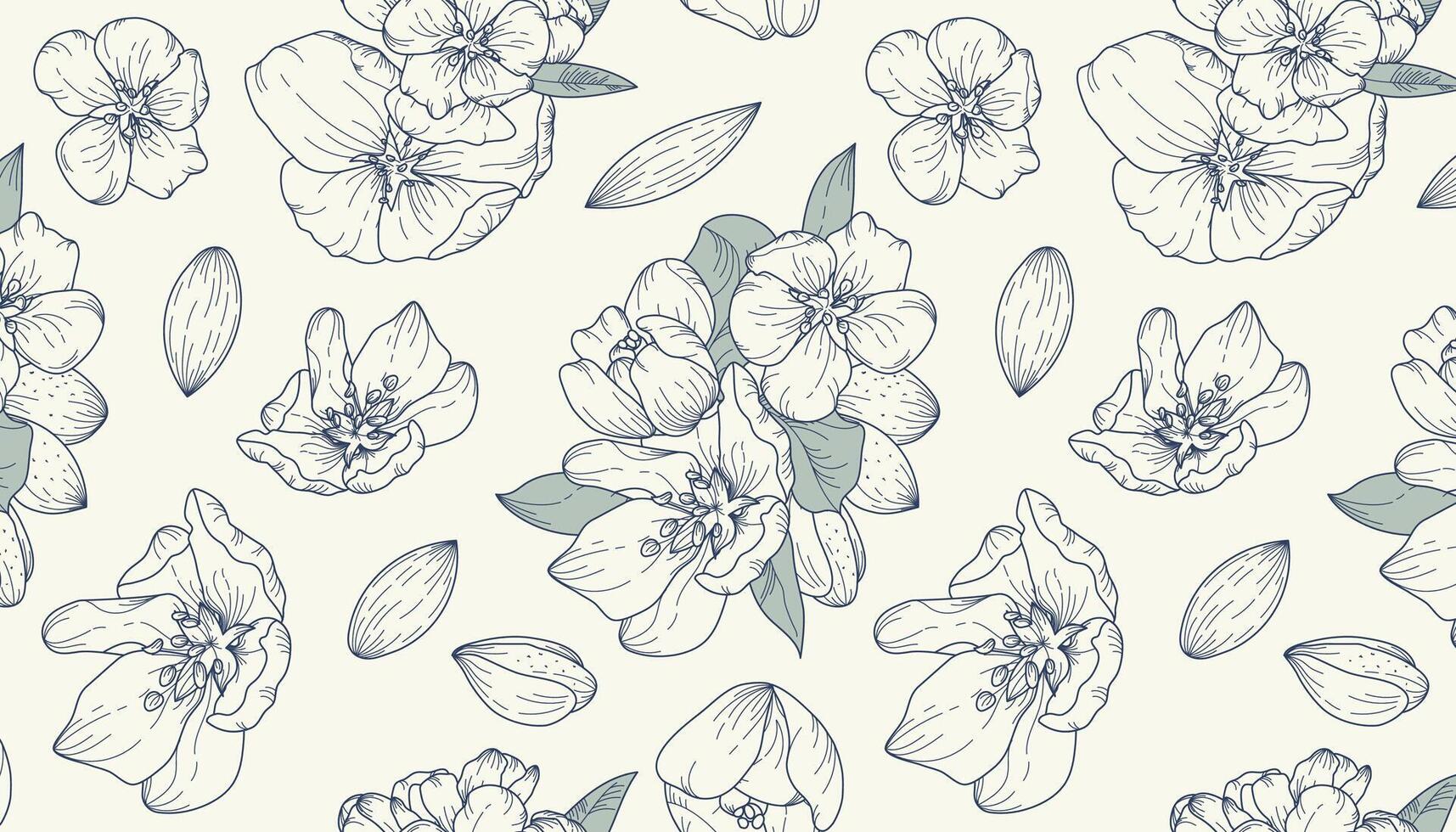 Seamless vintage-style pattern with blooming almond. illustration featuring beautiful flowers in a botanical style. Suitable for textiles, backgrounds, prints, wrapping paper, covers. vector