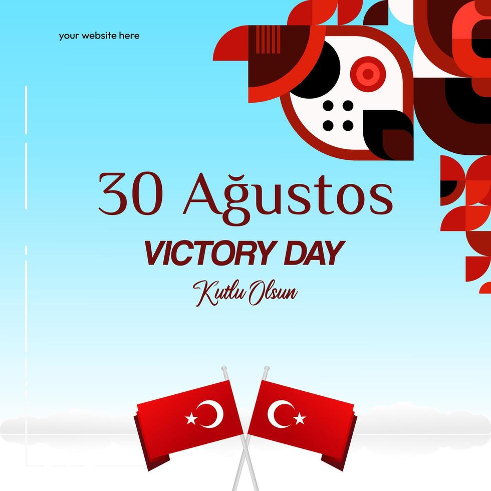 Turquía victoria día cuadrado bandera en moderno geométrico estilo con rojo colores. turco nacional día saludo tarjeta modelo ilustración en agosto 30 contento victoria día Turquía vector