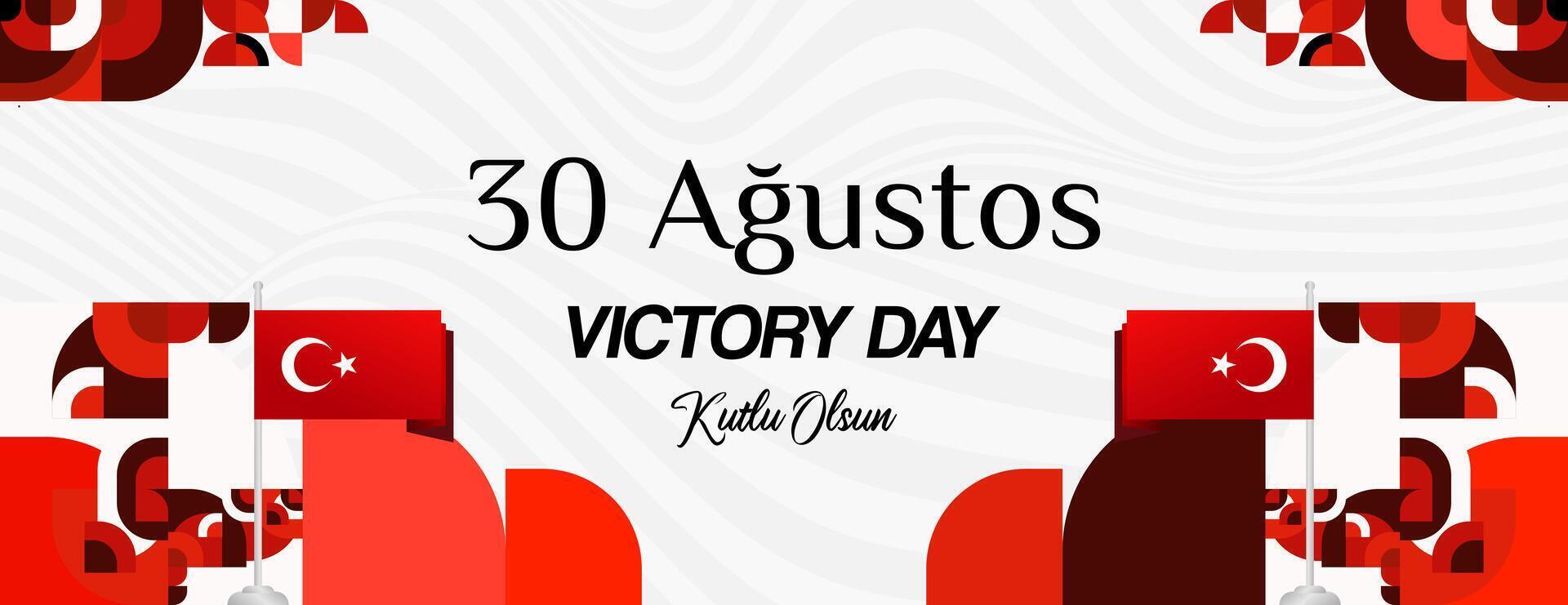 Turkey Victory Day wide banner in modern geometric style with red colors. Turkish National Day greeting card template illustration on August 30. Happy Victory Day Turkey vector