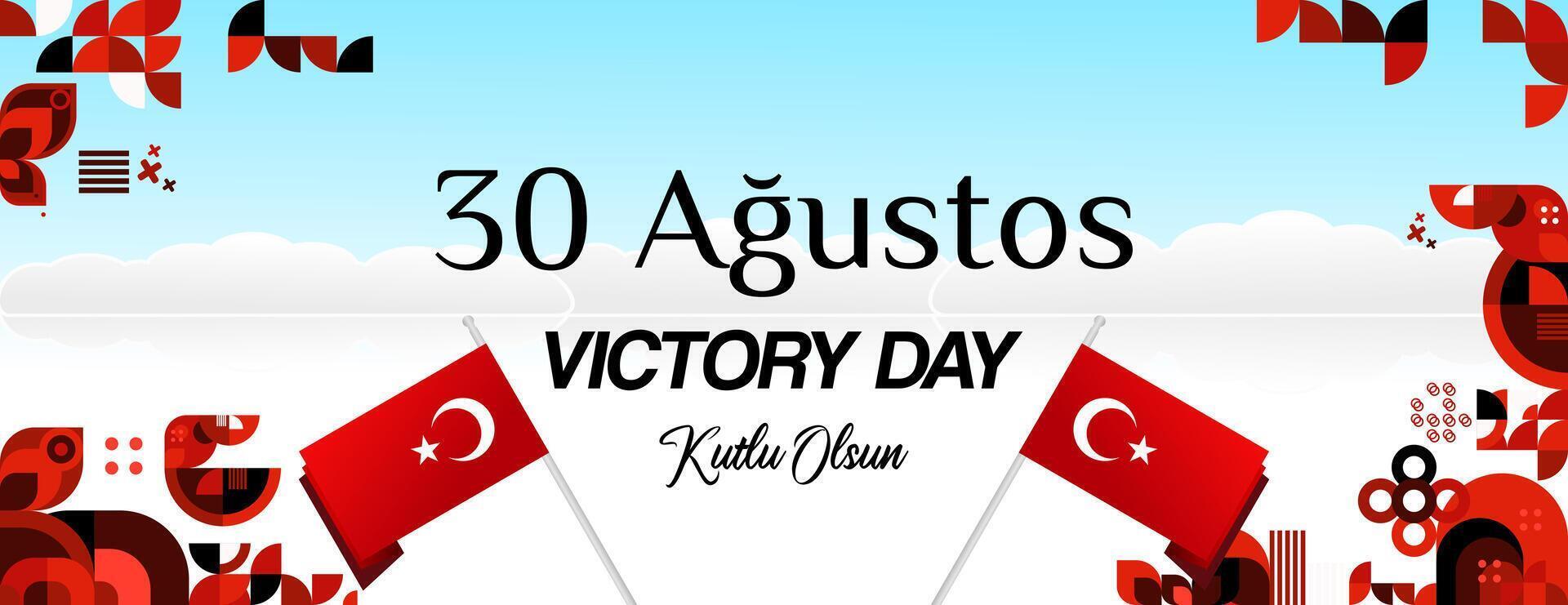 Turkey Victory Day wide banner in modern geometric style with red colors. Turkish National Day greeting card template illustration on August 30. Happy Victory Day Turkey vector