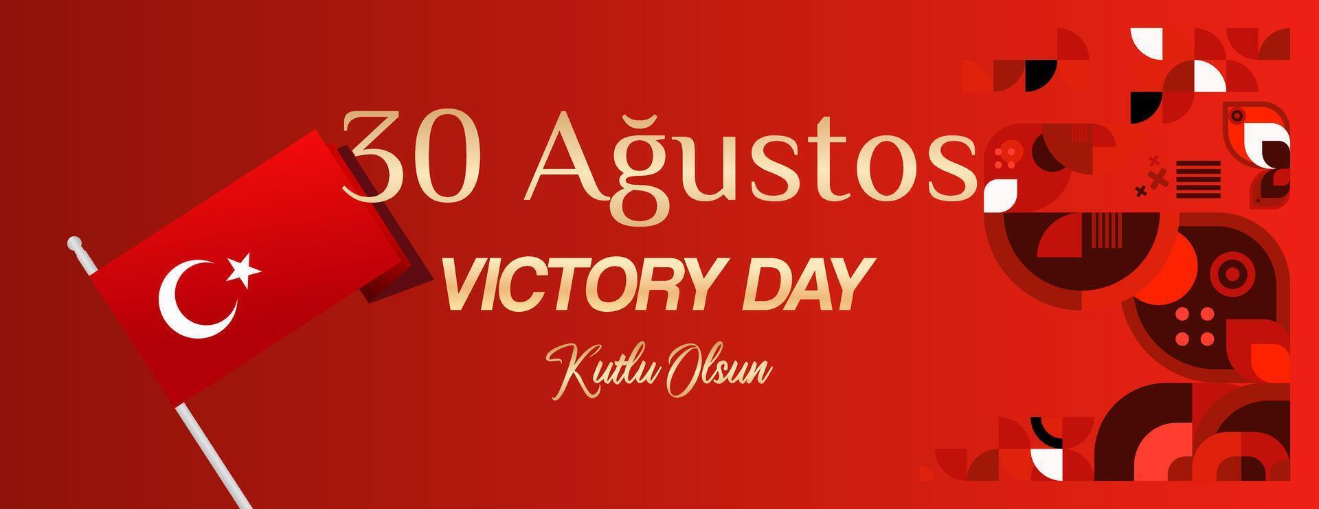 Turkey Victory Day wide banner in modern geometric style with red colors. Turkish National Day greeting card template illustration on August 30. Happy Victory Day Turkey vector