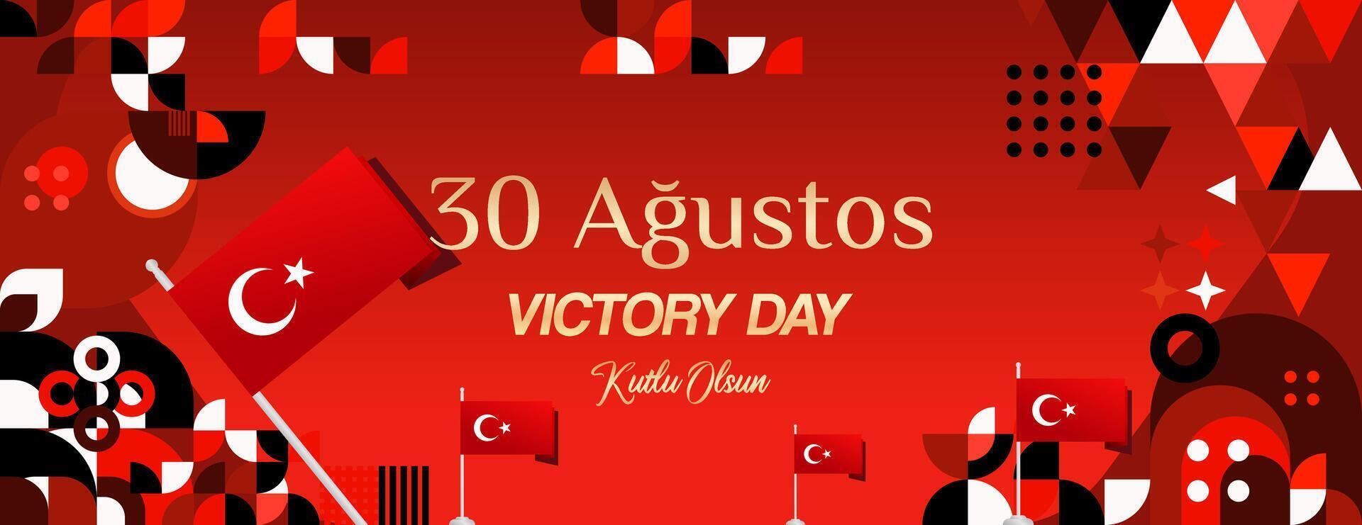Turkey Victory Day wide banner in modern geometric style with red colors. Turkish National Day greeting card template illustration on August 30. Happy Victory Day Turkey vector