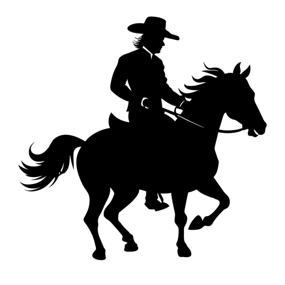 Cowboy on horse silhouette illustration isolated on white background. vector