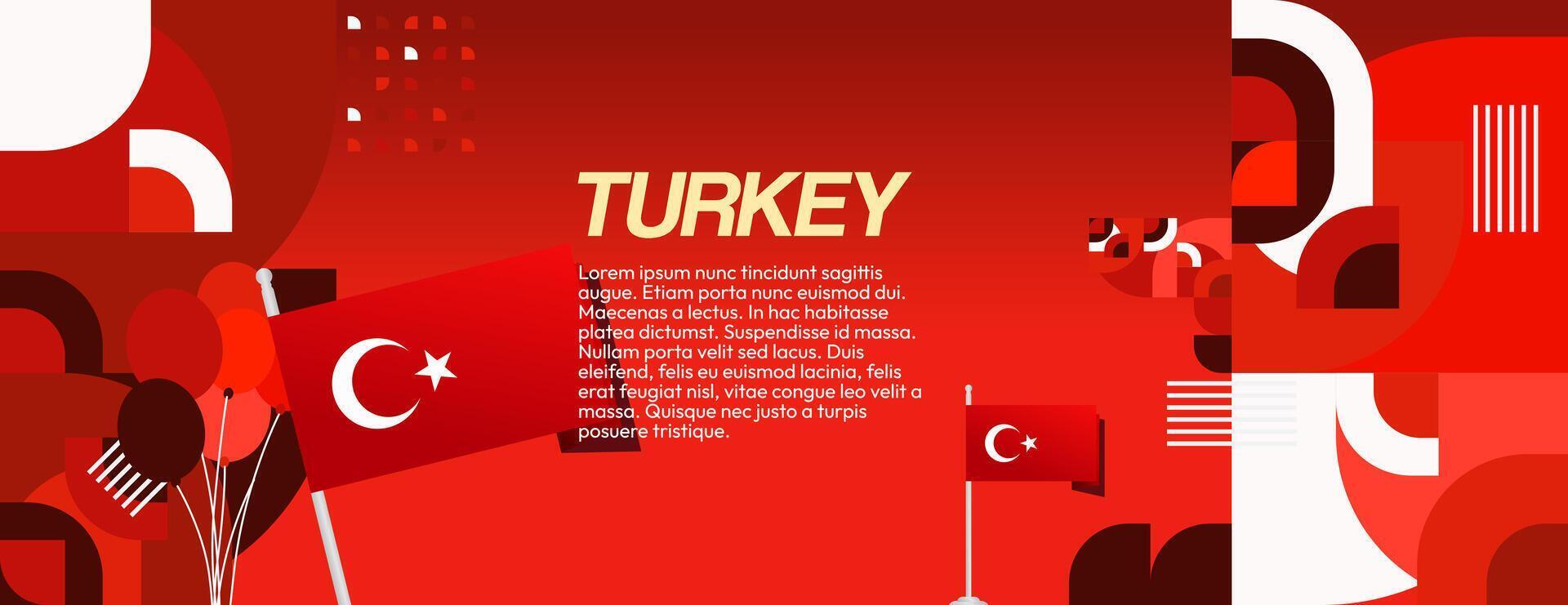 Turkey Victory Day wide banner in modern geometric style with red colors. Turkish National Day greeting card template illustration on August 30. Happy Victory Day Turkey vector