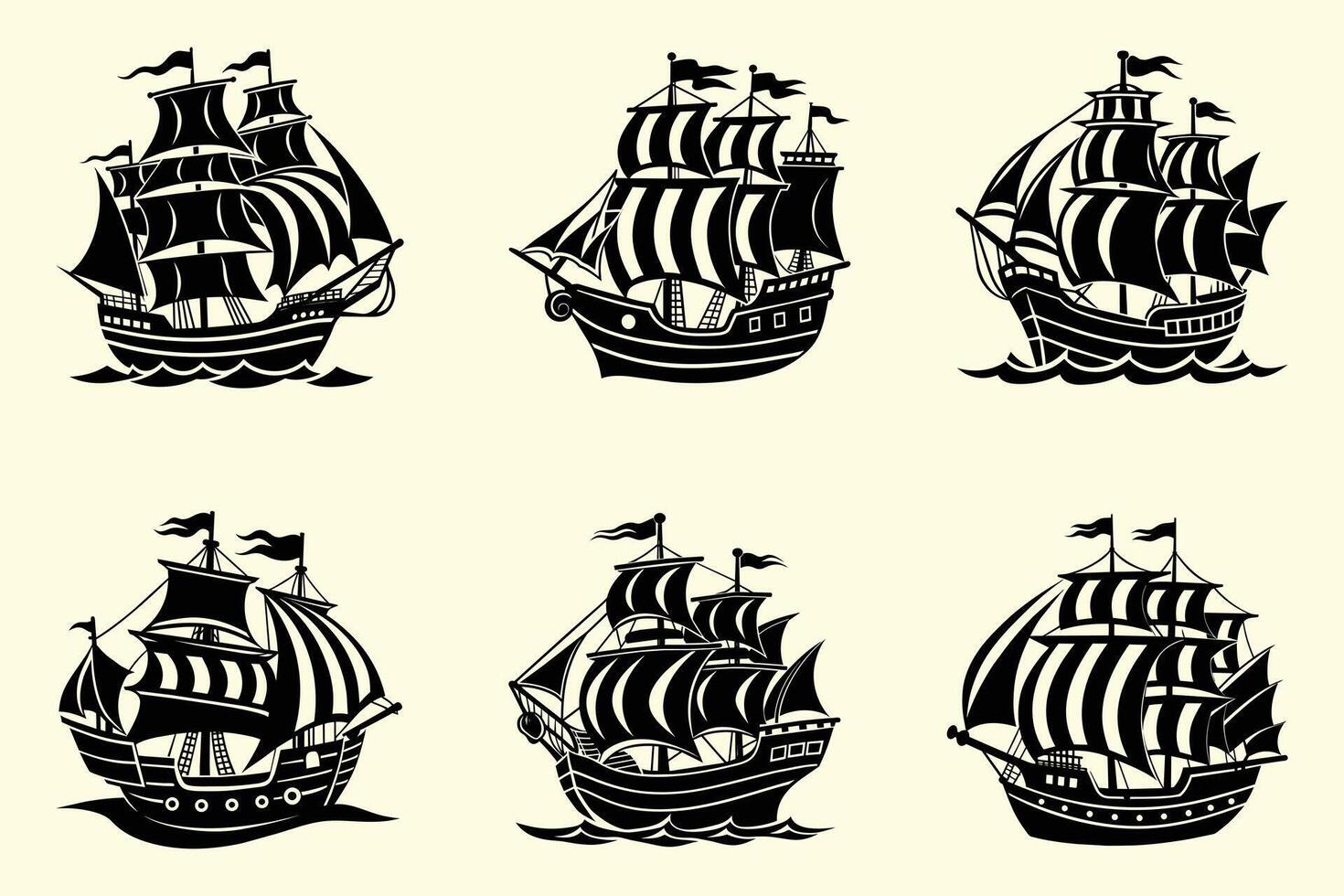 Pirate Ship illustration silhouette bundle. vector
