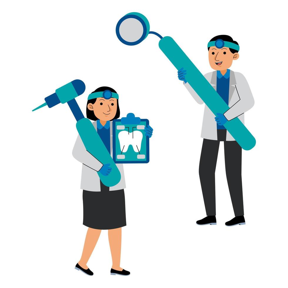 Man and Woman Dentist Profession vector