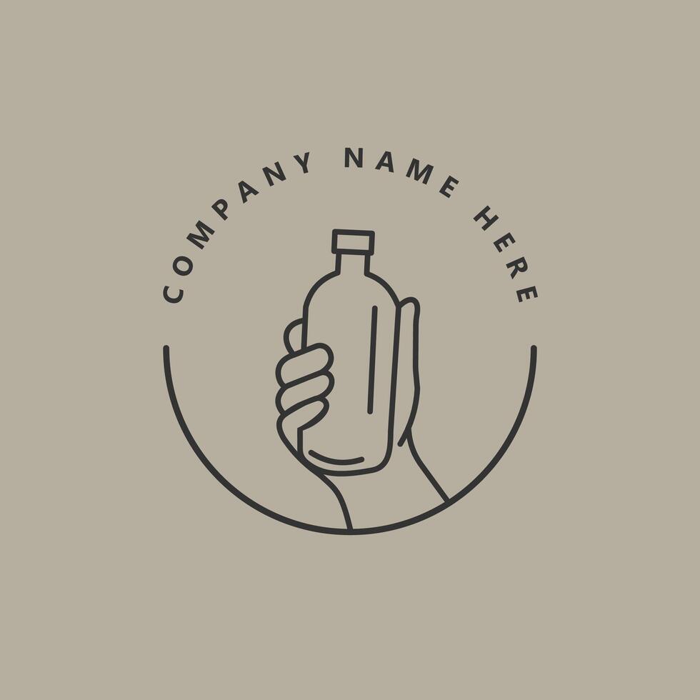 Wine company logo design template. Bottle of wine with hand vector