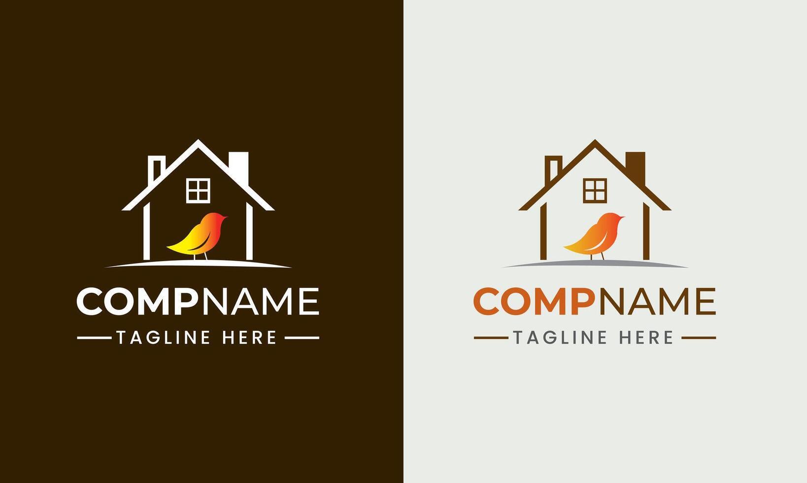 Real-estate icon with leaf, home icon with bird, building logo, icon house illustration symbol idea vector