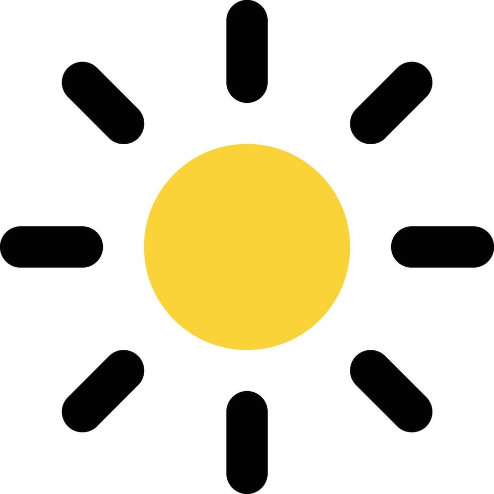 Flat yellow circle Sun with black stroke strips icon download vector
