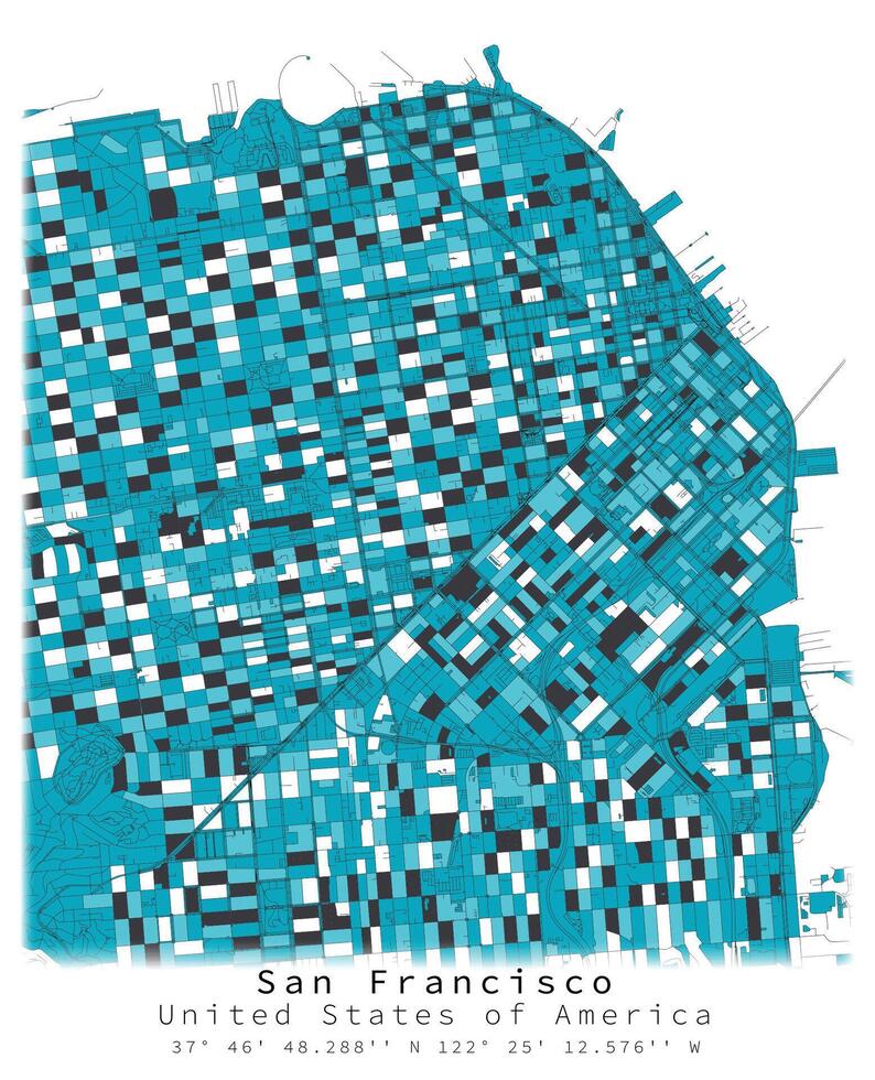 San Francisco,United States of America ,city centre,Urban detail Streets Roads color Map, element template image vector